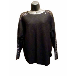 Milano Women's Black Embellished Long Sleeve Sweater - Size XL - JC348